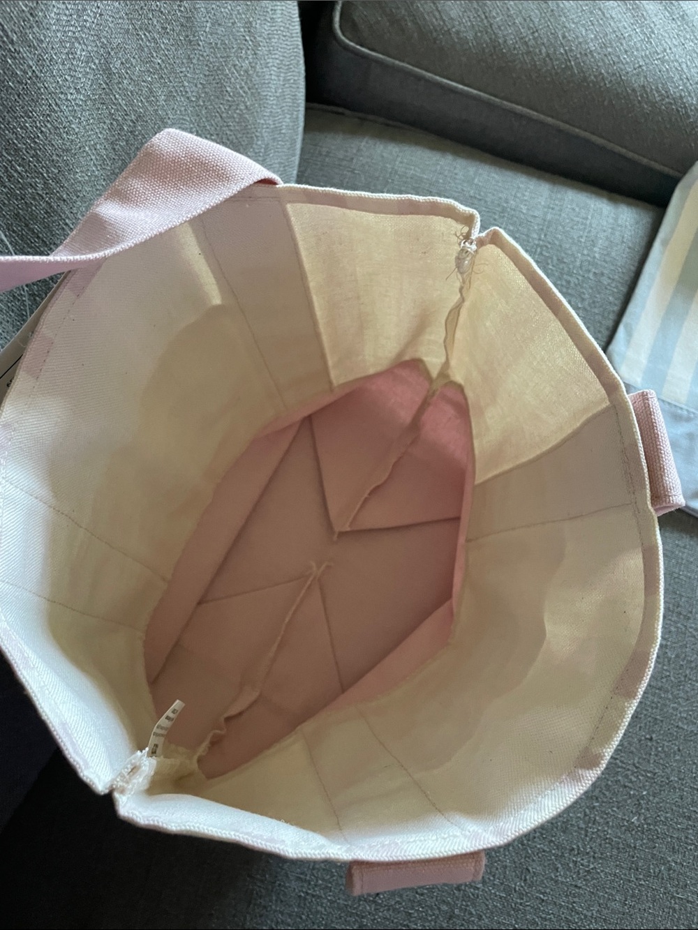 (2)Trader Joe’s Mini Canvas Tote Bag 💐BLUE  Pink Pastel Striped - Picture 3 of 4